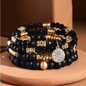 Modern Boho Glass & Wood Bead Stretch Bracelet